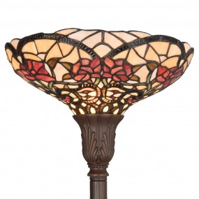 25LL-5372 Tiffany Vloerlamp  Ø 35x180 cm  Beige Rood Glas Bloemen Driehoek Staande Lamp