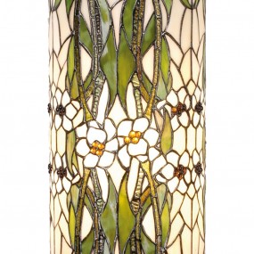 25LL-5539 Zuil Tiffany  Ø 31x78 cm  Groen Wit Glas Bloemen Rond Bureaulamp Tiffany