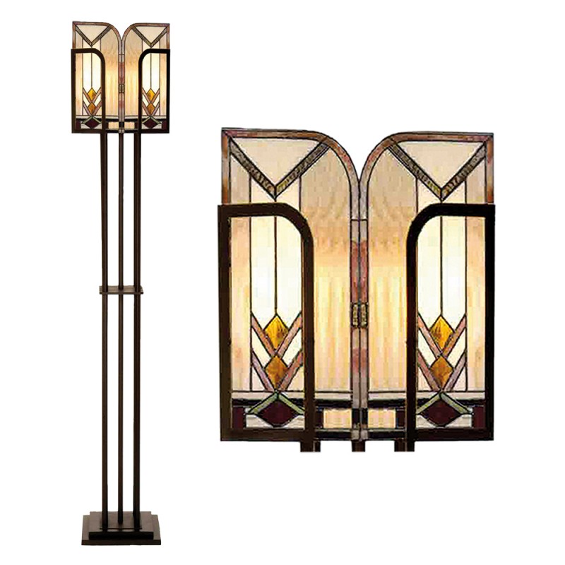 5LL-5565 Tiffany Vloerlamp  35x182 cm  Beige Bruin Glas Rechthoek Staande Lamp