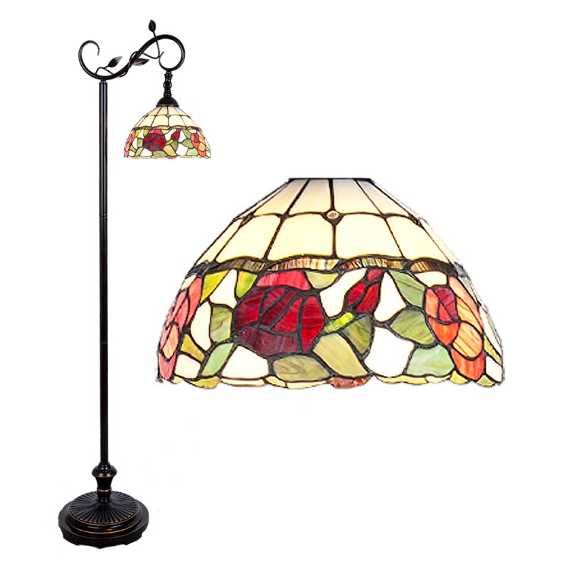 5LL-5786 Tiffany Vloerlamp  40x27x152 cm  Bruin Glas Bloemen Staande Lamp