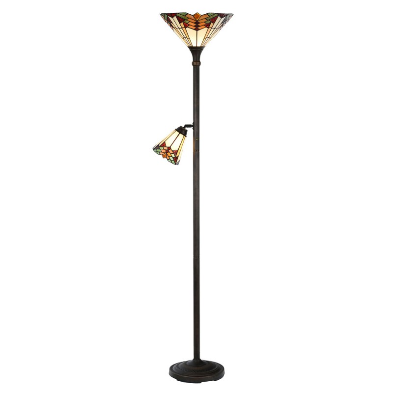 5LL-5969 Tiffany Vloerlamp  Ø 30x178 cm Beige Rood Metaal Glas Staande Lamp