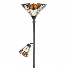 25LL-5969 Tiffany Vloerlamp  Ø 30x178 cm Beige Rood Metaal Glas Staande Lamp