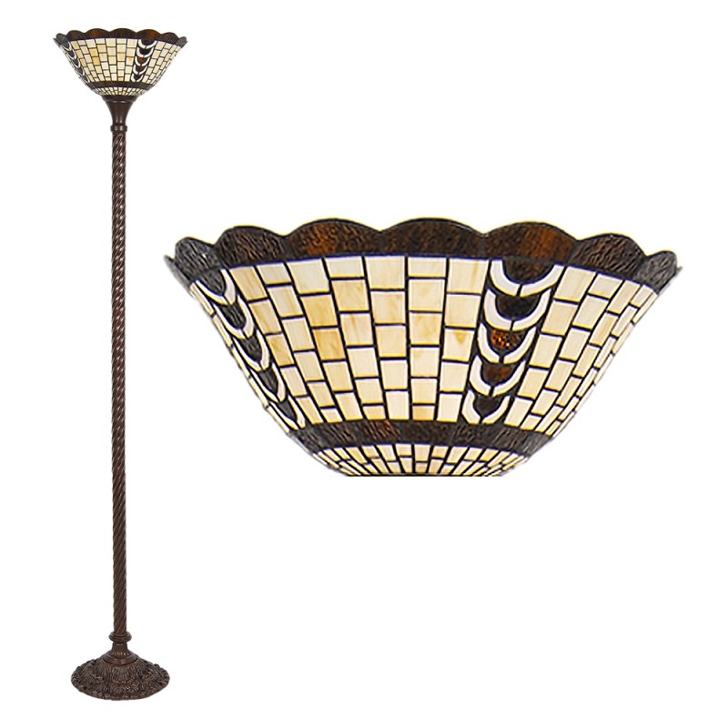 5LL-6077 Floor Lamp Tiffany Ø 38x186 cm  Beige Brown Glass Plastic Rectangle Standing Lamp