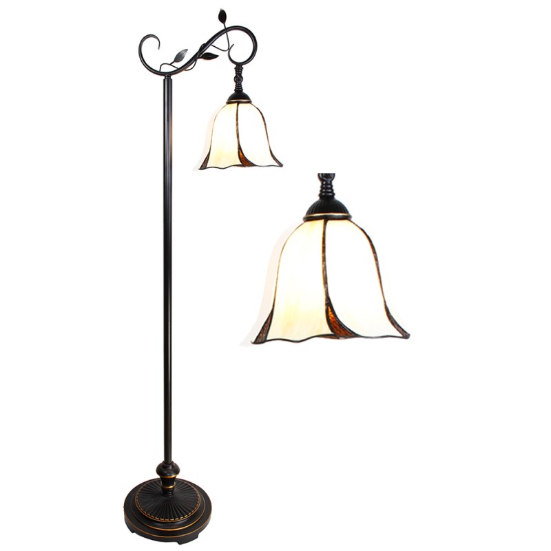 5LL-6240 Tiffany Vloerlamp  152 cm Wit Bruin Kunststof Glas Staande Lamp
