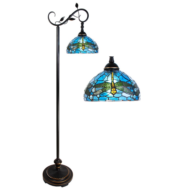 5LL-6241 Lampada da terra Tiffany 152 cm Blu Marrone  Plastica Vetro Rotondo Lampada da terra
