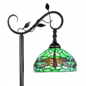 25LL-6242 Tiffany Stehlampe 152 cm Grün Braun Kunststoff Glas Rund Stehleuchte
