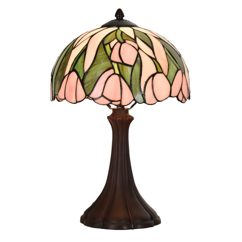 5LL-6307 Table Lamp Tiffany Ø 25x40 cm Pink Glass Desk Lamp Tiffany