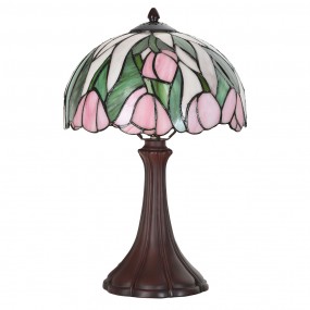 25LL-6307 Table Lamp Tiffany Ø 25x40 cm Pink Glass Desk Lamp Tiffany