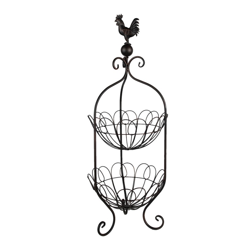 5Y1156 Rack with Two Baskets  Ø 26x72 cm Black Iron Chicken Fruit Bowl