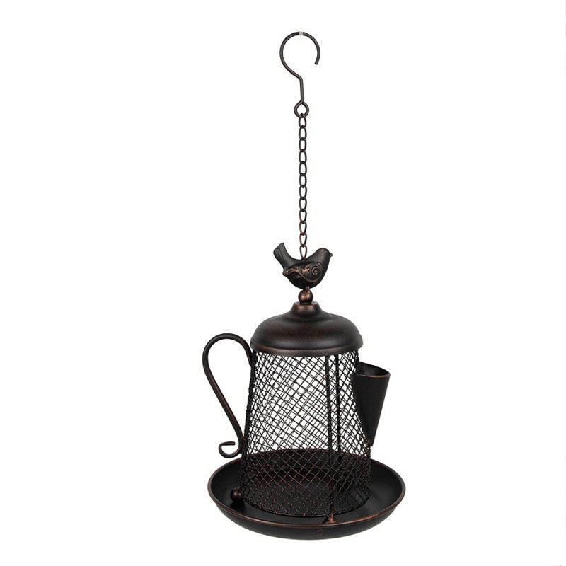 6Y5418 Bird Feeder Tray Teapot 20x23x28/50 cm Brown Iron Hanging Bird House
