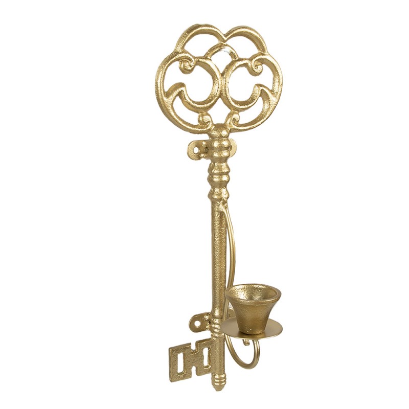 6Y5420 Kerzenständer Schlüssel 34 cm Goldfarbig Eisen Wandschmuck