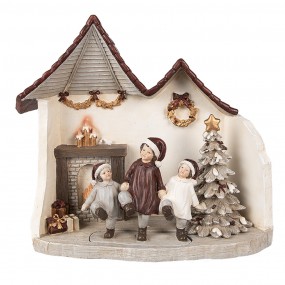6PR3974 Décoration de Noël avec éclairage LED Maison 18 cm Marron  Polyrésine Maison en pain d