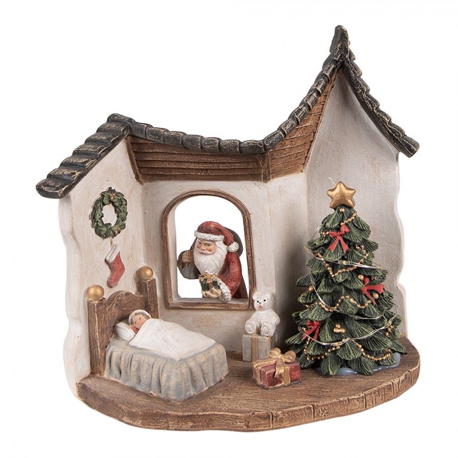 6PR3974 Décoration de Noël avec éclairage LED Maison 18 cm Marron  Polyrésine Maison en pain d