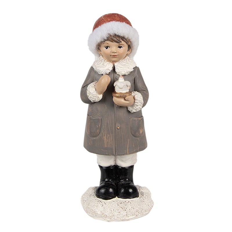 6PR4949 Figur Kind 14 cm Grau Polyresin Weihnachtsfiguren
