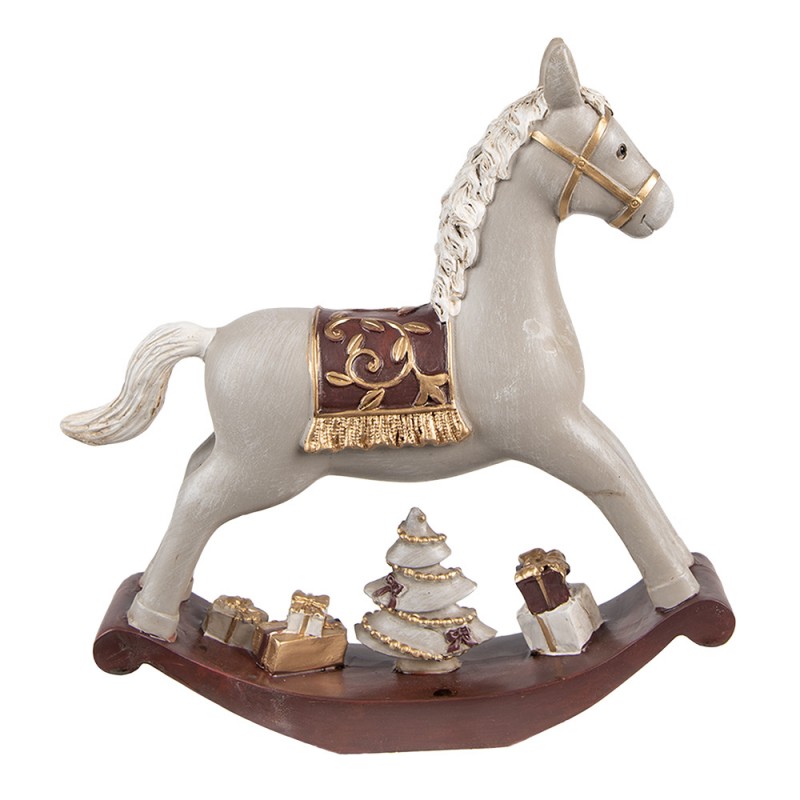 6PR4971 Beeld Hobbelpaard 18 cm Grijs Polyresin Kerstfiguren