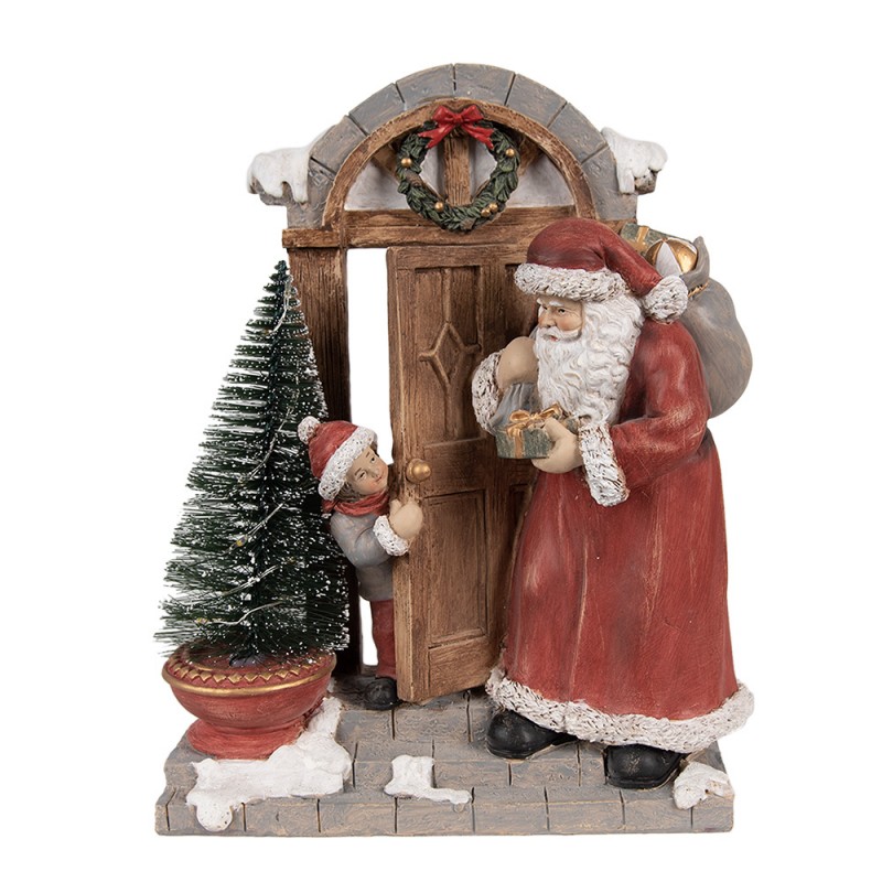 6PR4945 Decorazione natalizia con illuminazione a LED Babbo Natale  18x8x22 cm Rosso Marrone  Poliresina