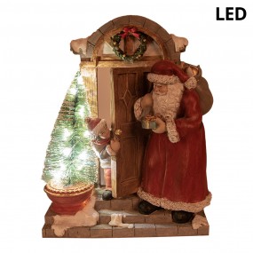 26PR4945 Decorazione natalizia con illuminazione a LED Babbo Natale  18x8x22 cm Rosso Marrone  Poliresina