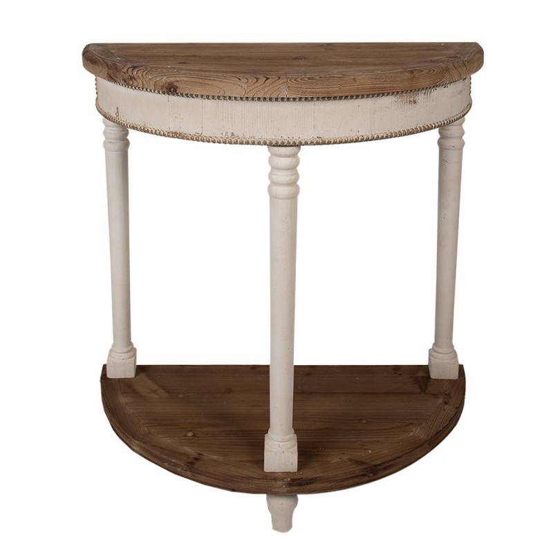 5H0672 Side Table 83x40x87 cm Beige Brown Wood Semicircle Console Table
