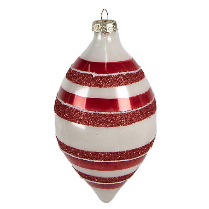 6GL4330 Weihnachtskugel Ø 8x15 cm Rot Weiß Glas Weihnachtsbaumschmuck