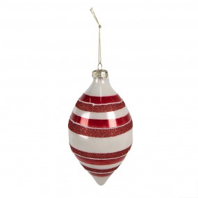 26GL4330 Christmas Bauble Ø 8x15 cm Red White Glass Christmas Tree Decorations
