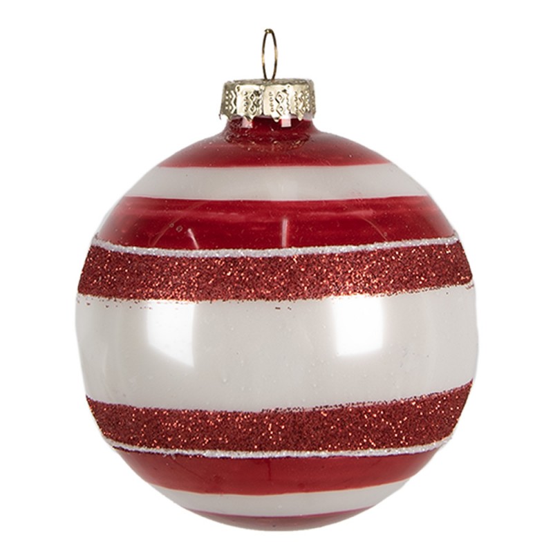 6GL4335 Christmas Bauble Ø 8 cm Red White Glass Christmas Tree Decorations