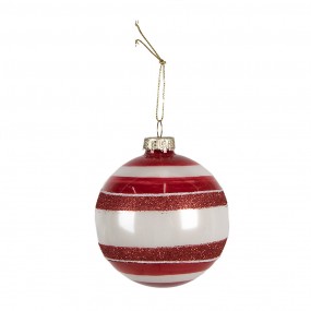 26GL4335 Christmas Bauble Ø 8 cm Red White Glass Christmas Tree Decorations