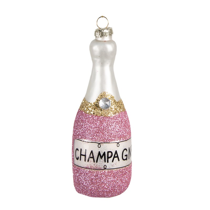6GL4344 Ornamento Natalizio Bottiglia 14 cm Rosa Vetro Decorazioni Albero Natale