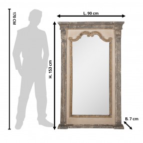 252S296 Mirror 90x153 cm Grey Beige Wood Glass Wall Mirror