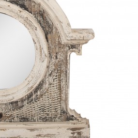 252S299 Specchio 89x8x82 cm Beige Marrone  Vetro Legno Rotondo Specchio da parete