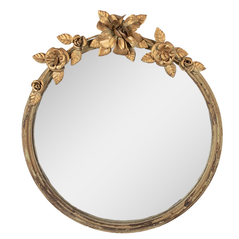 62S283 Mirror 39x5x44 cm Gold colored Glass Flowers Round Wall Mirror