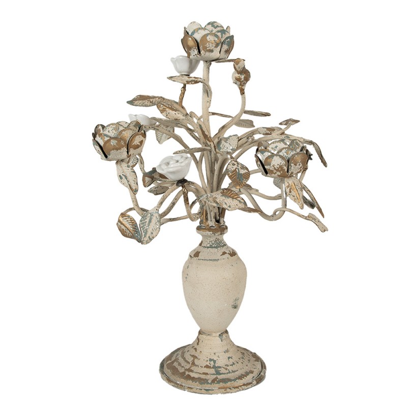 6Y5456 Candle holder 48 cm Beige Iron Flowers Candle Holder