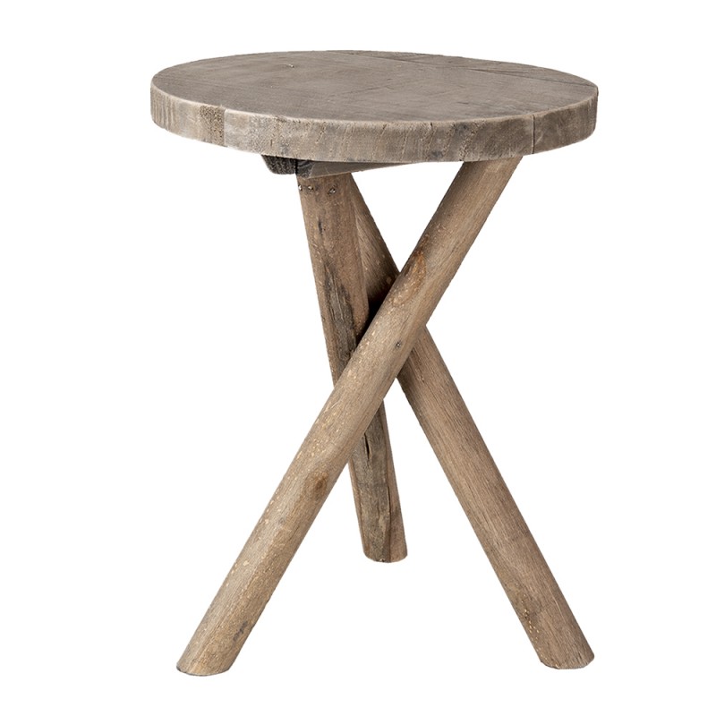 6H2023 Plant Table Ø 24x32 cm Brown Wood Round Plant Stand