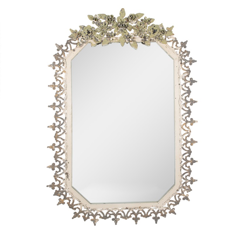 52S302 Specchio 63x93 cm Grigio Verde Metallo Vetro Fiori  Specchio da parete