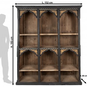 25H0670 Bookcase 152x40x193 cm Black Wood Compartment Cabinet