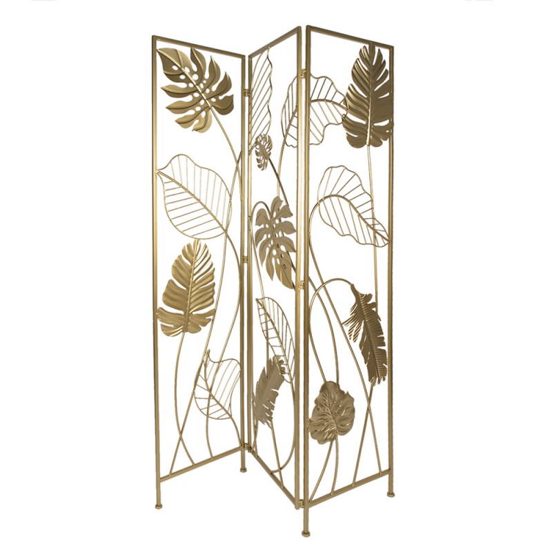 5Y1164 Room Divider 124x2x181 cm Gold colored Iron Leaves Folding Screen