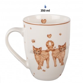 2KCSMU Mug 350 ml White Brown Porcelain Cats Tea Mug