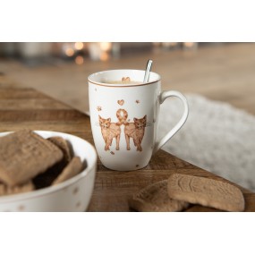 2KCSMU Mug 350 ml Blanc Marron Porcelaine Chats Tasse à thé