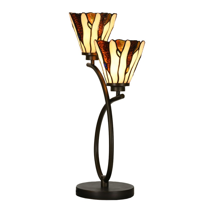 5LL-6315 Lampe de table Tiffany 46x28x63 cm Beige Verre Lampe de bureau Tiffany