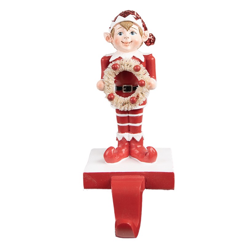 6PR4900 Haken für Weihnachtssocke Elf 20 cm Rot Polyresin