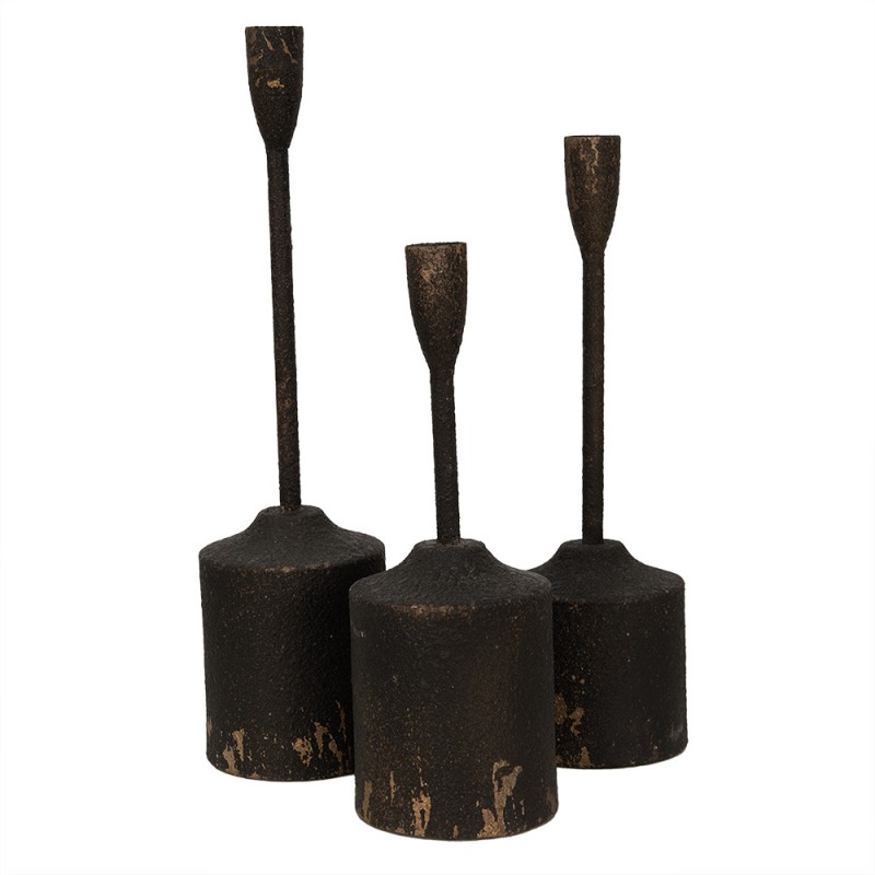 6Y5474 Candleholder set of 3 35/30/25 cm Black Iron