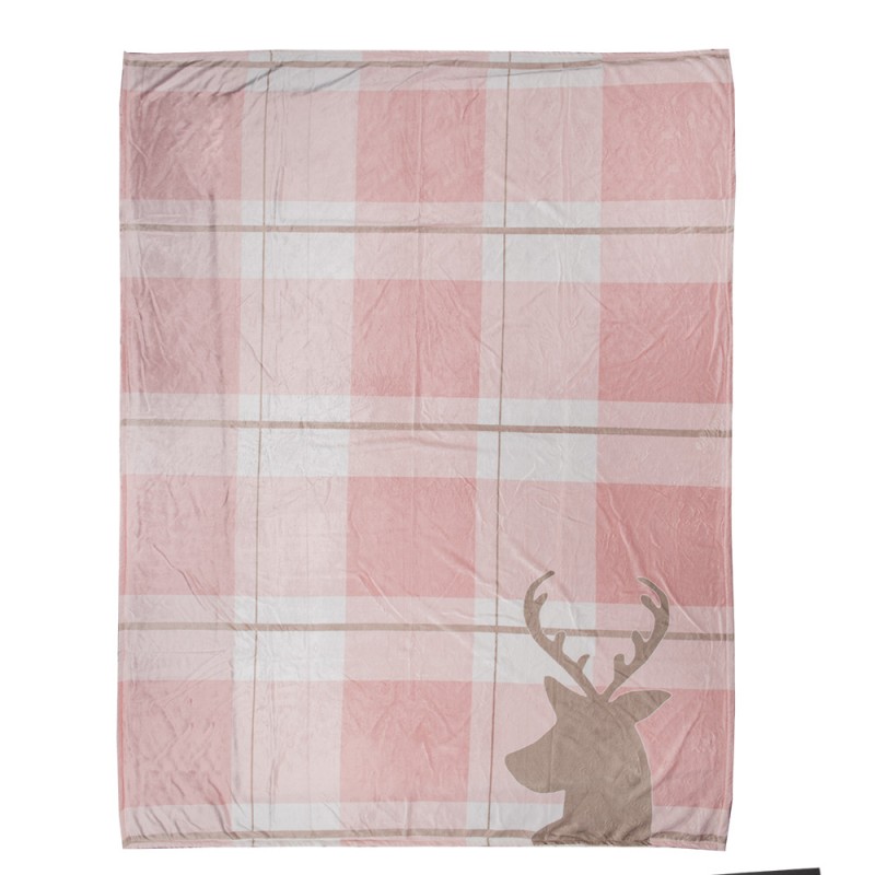 SWC60-1 Throw Blanket 130x170 cm Pink White Polyester Reindeer Blanket