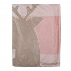 2SWC60-1 Throw Blanket 130x170 cm Pink White Polyester Reindeer Blanket