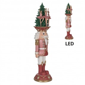 25PR0126 Décoration de Noël avec éclairage LED Casse-noisette 62 cm Rose Polyrésine Figure de Noël