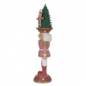 25PR0126 Décoration de Noël avec éclairage LED Casse-noisette 62 cm Rose Polyrésine Figure de Noël