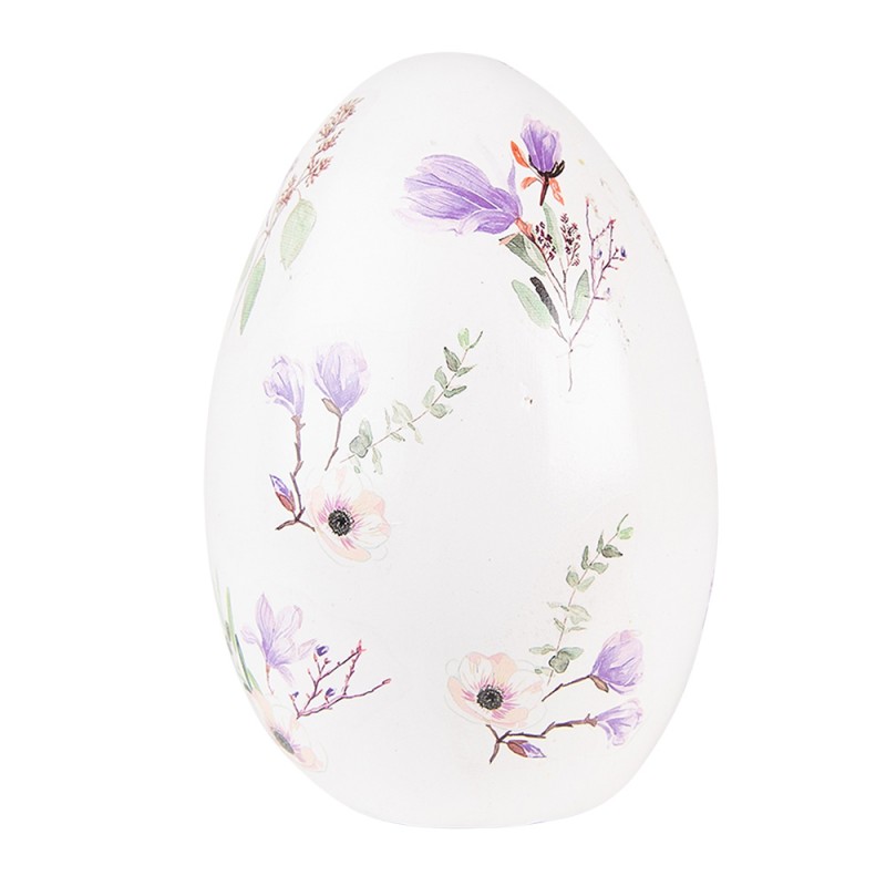 6PR3629 Decorative Figurine Egg Ø 11x17 cm White Purple Terracotta Flowers