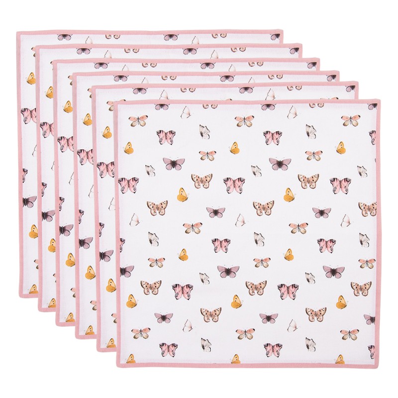 BPD43 Napkins Cotton Set of 6 40x40 cm Beige Pink Cotton Butterflies Napkin Fabric