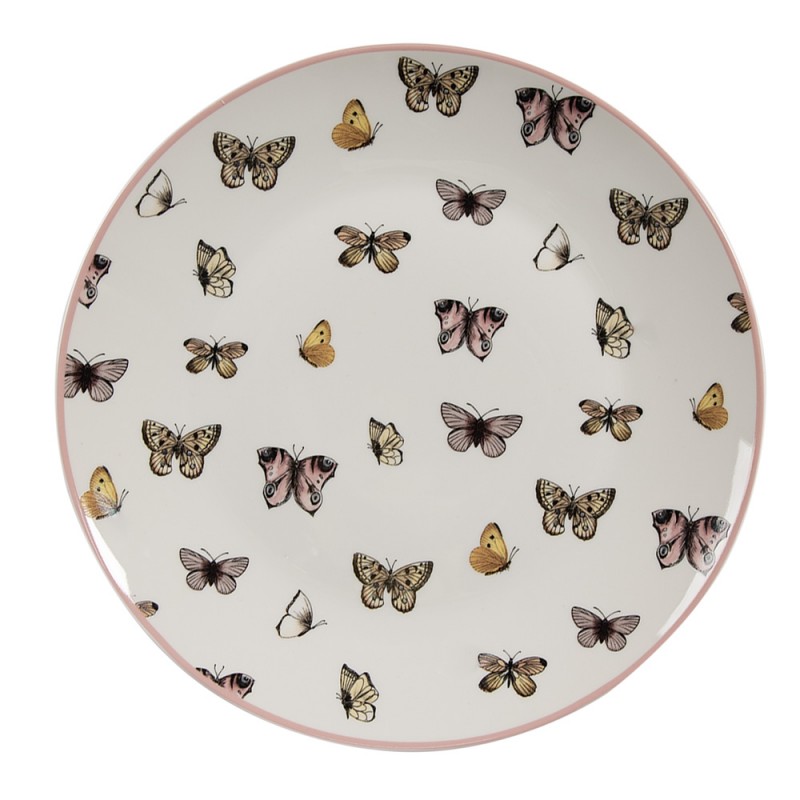 BPDDP Breakfast Plate Ø 20 cm White Pink Porcelain Butterflies Plate