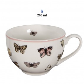 2BPDKS Tasse mit Untertasse 200 ml Weiß Rosa Porzellan Schmetterlinge Geschirr