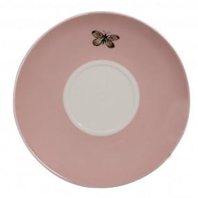2BPDKS Tasse mit Untertasse 200 ml Weiß Rosa Porzellan Schmetterlinge Geschirr