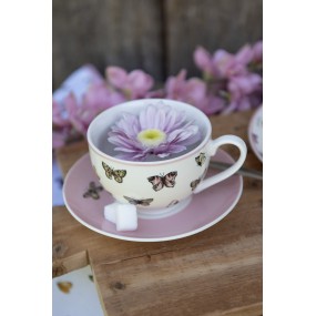 2BPDKS Cup and Saucer 200 ml White Pink Porcelain Butterflies Tableware